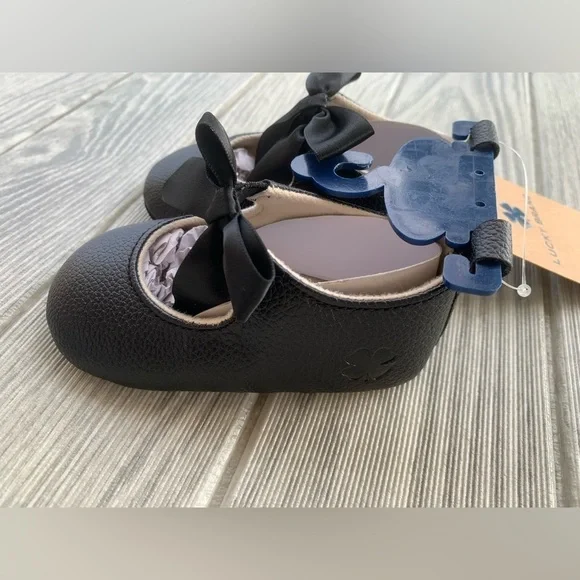 Lucky Brand Crib Shoes Black Bow 6-9 Months Size 3 Baby Girl - Picture 8 of 10